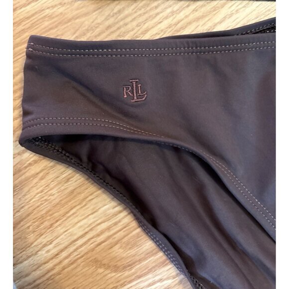 Lauren Ralph Lauren Leopard Print Tankini Top & Solid Brown Bikini Bottoms Sz 14 - Picture 10 of 14